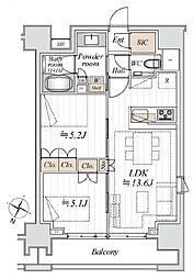 クレヴィア新宿若松町 2LDKの間取図画像