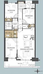 ブロッサムコートむさし野ビューウイング 3LDKの間取図画像