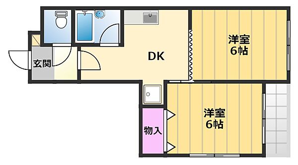 堺ハザマコーポ 205｜大阪府堺市北区船堂町2丁(賃貸マンション2DK・2階・36.00㎡)の写真 その2