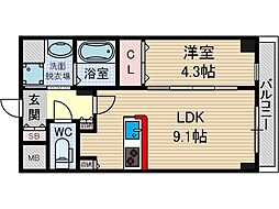 山崎マンション13 1LDKの間取図画像