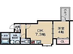 摂津市香露園アパート 1DKの間取図画像