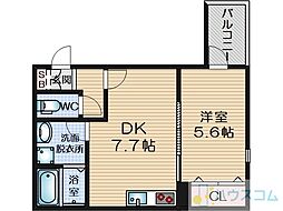 Oak岸辺 1DKの間取図画像