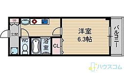 パルコート若園 1Kの間取図画像
