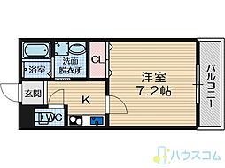プルメリア東正雀 1Kの間取図画像
