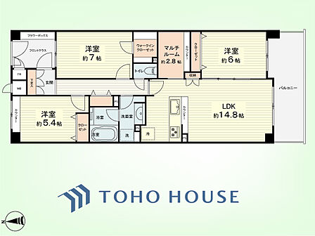 3LDK+マルチルーム、TR 専有面積80.21平米、バルコニー面積11.14平米