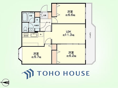 3LDK 専有面積68.30平米、バルコニー面積9.03平米