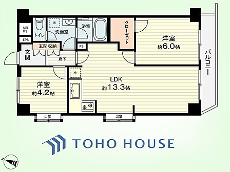 2LDK 専有面積51.83平米、バルコニー面積5.25平米