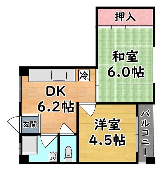 兵庫県神戸市灘区城内通３丁目(賃貸マンション2DK・3階・36.45㎡)の写真 その2