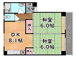 湊川第2マンション 2DKの間取図画像