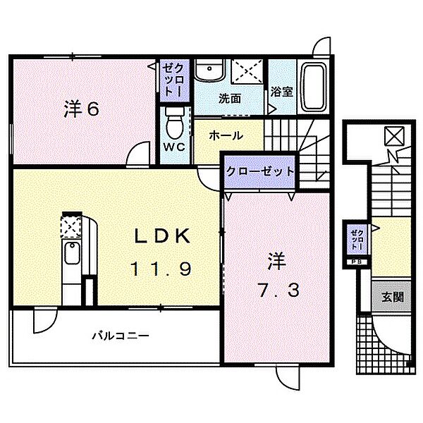 サンリット・蓮 201｜静岡県藤枝市若王子３丁目(賃貸アパート2LDK・2階・60.33㎡)の写真 その2