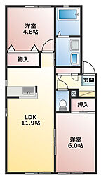 ドミールG 2階2LDKの間取り