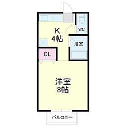 リバーサイドC棟 1Kの間取図画像