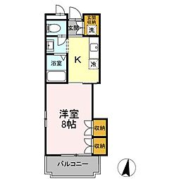 VillaPinePlain 1Kの間取図画像