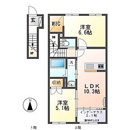 島田市中央町アパート 2LDKの間取図画像
