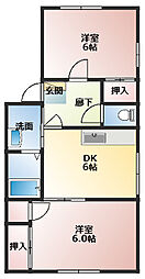 ジュネス焼津B 2DKの間取図画像