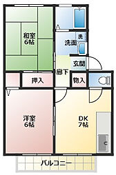 メナージュコモダB 2DKの間取図画像