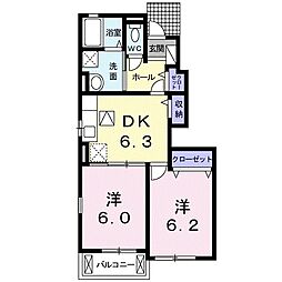 ワンピース 2DKの間取図画像
