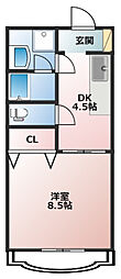 ディオール2 1DKの間取図画像