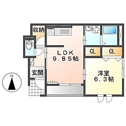 アレクシード 1LDKの間取図画像