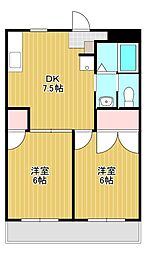 シャトレ牧之原 2DKの間取図画像