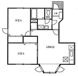 えのきだハイツ 2LDKの間取図画像