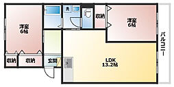 1カーサベッロK 2LDKの間取図画像