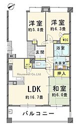 プラウド調布柴崎 3SLDKの間取図画像