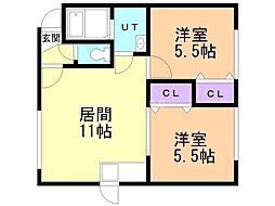 ハイツ彩華2 2LDKの間取図画像