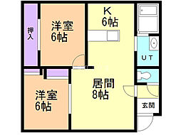 日吉アパート 2LDKの間取図画像