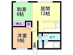 コーポプリムローズA 2LDKの間取図画像