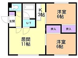 サンハイム 2LDKの間取図画像