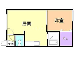 ドリームワンA 1DKの間取図画像