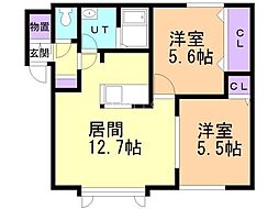 スカイベース 2LDKの間取図画像