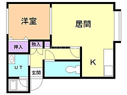 ハピネス三条 1LDKの間取図画像
