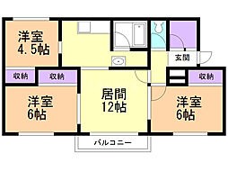 グランドハイツ山手 3LDKの間取図画像