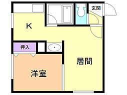 バニヤンコート 1DKの間取図画像