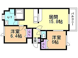 レインボーハウス双葉No.54 2LDKの間取図画像