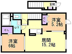 ストゥニールグリーン 2LDKの間取図画像