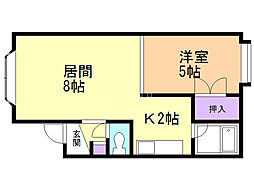 グランドール新明町A棟 1LDKの間取図画像