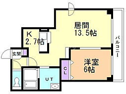 ボンジュール表町 1LDKの間取図画像