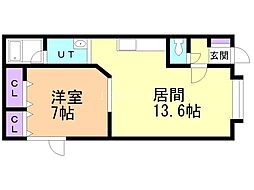 コーポ翼2 1LDKの間取図画像