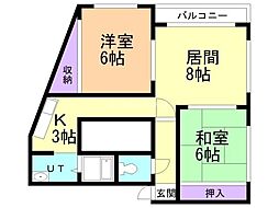 ユーハイムヴィラ 2LDKの間取図画像