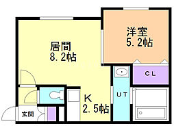 デ・ラ・ヴィル 1LDKの間取図画像