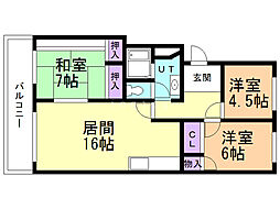 明野コーポ 3LDKの間取図画像
