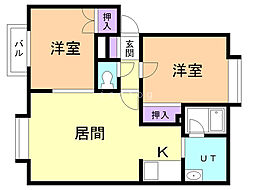 フリューゲル 2LDKの間取図画像