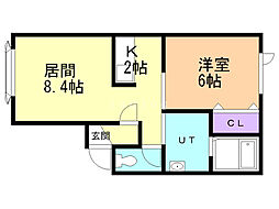 クローバーハウス13新開 1LDKの間取図画像