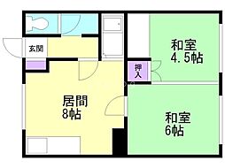谷本アパート 2DKの間取図画像