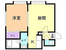グランディール新開 1DKの間取図画像