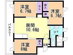 グランドハイツ日新 3LDKの間取図画像