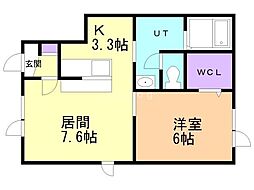 苫小牧市柏木町6丁目アパート 1LDKの間取図画像